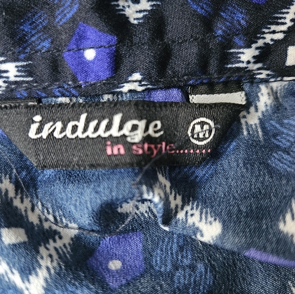 INDULGE Blue Ikat Print Shirt Dress | SZ M - Picture 9 of 10